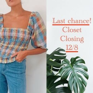 GANNI seersucker plaid rainbow top US 10/ EU 42